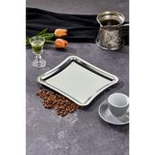 Elegante Square Serisi Krom Sunum Tepsisi, Söz Nişan Tepsisi, 22CM, Avangart Dizayn, Tek Adet