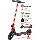 Elektrikli Çocuk Scooter - Çift Frenli Katlanabilir - LED Işıklı - Ön Çift Süspansiyonlu 8+ - KIRMIZI