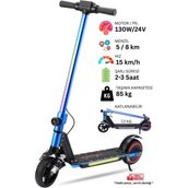 Elektrikli Çocuk Scooter - Çift Frenli Katlanabilir - LED Işıklı - Ön Çift Süspansiyonlu 8+ - MAVİ