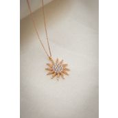 Elika Silver Kadın Rose Altın Kaplama Zirkon Taşlı Güneş Model 925 Ayar Gümüş Kolye