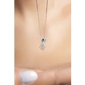 Elika silver Minik Fatmaeli Ve Nazar Boncuk Model 925 Ayar Gümüş Kolye