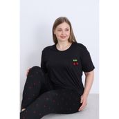 ELİTOL Desenli Milan Örme Kısa Kol Kadın Battal Pijama Takımı