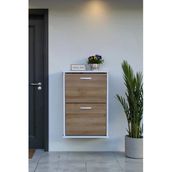 Eliusta Holen Meşe Renk Ayakkabılık 2 Düşer Kapak 52 cm Genişlik Kapı Önü Asma Ayakkabılık 52x74x26 cm