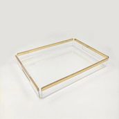 Empressco Nisba Şeffaf Pleksi Sunum Tepsisi - Gold Detaylı | 27.5 x 38 cm - Söz & Nişan & Servis Tepsisi