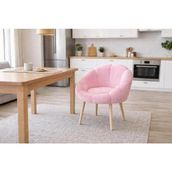 Empressco Papatya Pembe Peluş Kumaş Yemek Masası Sandalyesi, Makyaj Masası Sandalyesi - Ahşap - Bej - Seçenek 1