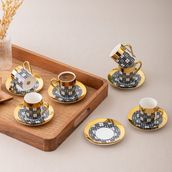 Emsan Istanbul Porselen Deren 6'lı Kahve Fincan Takımı - Siyah - 90 ml
