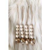 Emtory Home 4 Adet Ahşap Boncuklu Zilli Ağaç Süsü - Yılbaşı Süsü Handmade