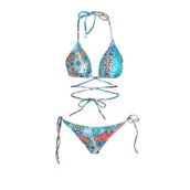 Endeep Beria Çapraz Bağlama Üçgen İpli Mavi Desenli Kadın Bikini Takımı