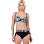 Endeep Kadın Büyük Beden Balenli Destekli Açık Mavi Desenli Bikini Takımı