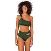Endeep Kadın Halka Aksesuarlı Tek Omuz Yeşil Bikini Takımı