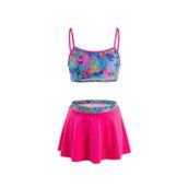 Endeep Kız Çocuk Pembe Bustiyer Etekli İki Parça Desenli Desenli Mayo Bikini Takımı