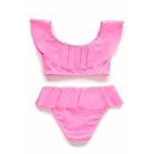 Endeep Kız Çocuk Volanlı Aksesuarlı Açık Pembe Bikini Takımı