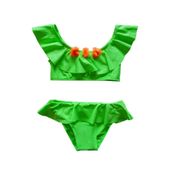 Endeep Kız Çocuk Volanlı Aksesuarlı Yeşil Bikini Takımı