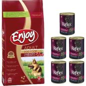 Enjoy Kuzu Etli 15 kg Köpek Maması+Reflex Plus 5x400 gr Konserve Köpek Maması