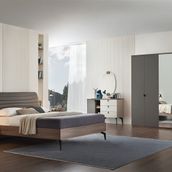 Enza Home Cordell Beyaz Gri Ceviz Başlıklı Karyola + 5 Kapaklı Dolap + Şifonyer + 2 Adet Komodin Yatak Odası Seti