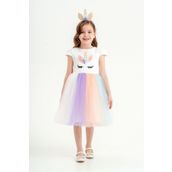 Eray Kids Kız Çocuk Unicorn Abiye Elbise Renkli Tüllü, Doğum Günü Ve Parti Kostümü Taç Hediyeli 3-10 Yaş