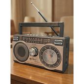 Erdineks Klasik Retro Tarzı Güneş Paneli Antenli Analog Saatli Trt Bandrolü Bluetooth Radyo Hoparlör - Siyah