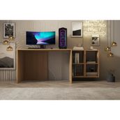 Ergonomik Oyuncu ve Çalışma Masası - 4 Bölmeli Raflı Meşe Ofis ve Bilgisayar Masası NRG-OYNM-1003 - 190X65