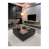 Eriza Lesley, Kare Traverten Mermer Desenli Modern Orta Sehpa, Siyah