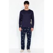 Erkek Bisiklet Yaka Standart Kol Regular Fit Baskılı Örme Pijama Takımı Estetik %100 Pamuk