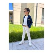 Erkek Çocuk Denım Blazer Ceket Ve Keten Pantolon Takım,rahat Kalıptır. (4 PARÇA KEMER DAHİLDİR.) Lacivert-Beyaz 7-8 Yaş