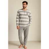 Erkek Kalın Çizgili Pijama Takımı Gri