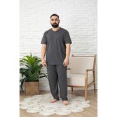 Erkek Kısa Kollu Büyük Beden Battal Pamuklu Pijama Takımı - 4XL - Gri