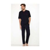 Erkek Lacivert Damat Çeyizlik 3lü Penye Pijama Takımı