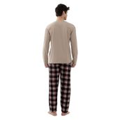 Erkek Pamuklu Uzun Kollu Basic Siyah - Vizon Ekose Desenli Cep Detaylı Pijama Takımı Siyah - Vizon L