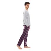 Erkek Pamuklu Uzun Kollu Önü Patlı Ekose Desenli Pijama Takımı KO60105 Mor Ekose Desen L