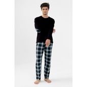 Erkek Pamuklu Uzun Kollu Yamalı Ekose Desenli Pijama Takımı Yeşil Ekose XL