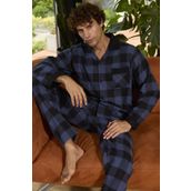 Erkek Uzun Kol Apaj Yaka İndigo Pijama Takımı C8T3N0O4