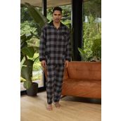 Erkek Uzun Kol Apaj Yaka Siyah Pijama Takımı C8T3N0O4