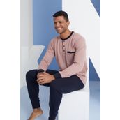 Erkek Uzun Kol Düğmeli Yaka Mevsimlik%100 Pamuk Kiremit Pijama Takımı C9T2N6O1 KİREMİT XL