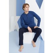 Erkek Uzun Kol Midi Yaka İndigo Pijama Takımı C9T2N5O0