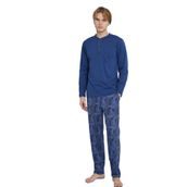 Erkek Uzun Kol Midi Yaka İndigo Pijama Takımı C9T2N5O6 İNDİGO M