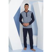 Erkek Uzun Kol Midi Yaka Lacivert Pijama Takımı C9T2N5O7 LACİVERT XXL