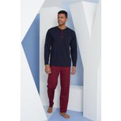 Erkek Uzun Kol Midi Yaka Lacivert Pijama Takımı C9T2N5O8 LACİVERT M