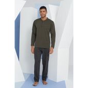 Erkek Uzun Kol Midi Yaka Oliv Pijama Takımı C9T2N5O3 OLİV XXL