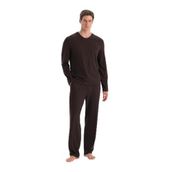 Eros Erkek Pijama Takımı, V Yaka, Cep Detaylı, Koyu Kahve, M Beden