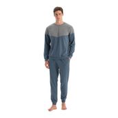 Eros Indigo Melanj Parça Detaylı Uzun Kollu Pijama Takım, Erkek, M Beden