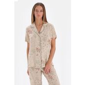 Eros Kadın Esk33550 Kısa Kol Gömlek Pijama Takımı, Örme, Bej, 40