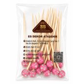 Es Dekor Ataşehir El Yapımı Süslü Kürdan Seti, 7cm, 25 Adet, Pembe Boncuklu, Kokteyl ve Pasta Süsleme