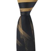 Esgue Dar Kesim Siyah -Gold Çizgili Slim 6 cm. Hand Made Kravat