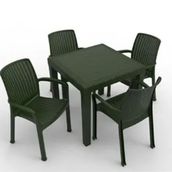 Estelia Efes Koyu Yeşil 4 Sandalye+1 Masa Camsız Bahçe Balkon 4'lü Set