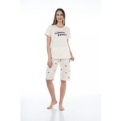 Estiva 22065 Kadın Palmiye Desenli Viskon Kısa Kollu Kaprili Pijama Takımı