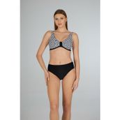 Estiva Kadın Çizgi Desenli Siyah Toparlayıcı Emprime Battal Beden Bikini Takımı