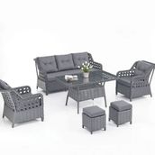 Evdemo Eren Rattan Puflu 3+1+1 Antrasit Bahçe Balkon Takımı
