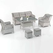 Evdemo Eren Rattan Puflu 3+1+1 Gri Bahçe Balkon Takımı