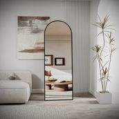 EVDEMO Pamir Siyah Metal Çerçeveli Ayaklı Oval Boy Aynası 180X60 cm - 180 x 60 cm